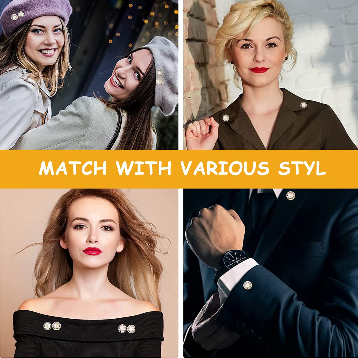 MAYCREATE 30 pcs Pearl Brooch Buttons Cover Up,Pins Mini Safety Shirt Buttons for Cardigan Saree Dress Hats,No Sew & Removable