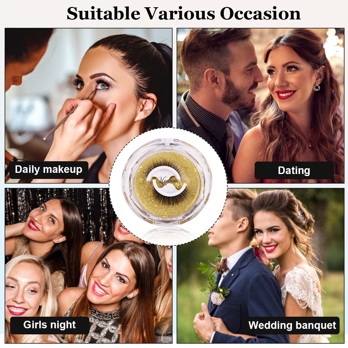 MAYCREATE 2 Pairs Reusable 3D False Eyelashes Long Natural Look Self-Adhesive Eyelashes Magnetic and Waterproof Fake Eyelashes For Girls Women (02 Wild) Black