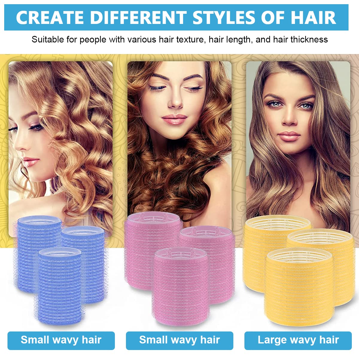 MAYCREATE Heatless Hair Curler Roller Kit with 18 Pieces in 3 Sizes and 6 Bang Clips | Includes Comb