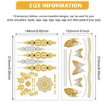 MAYCREATE 12 Sheets Tattoo Sticker Creative Element Temporary Tattoos Stickers Golden Tatto Stickers Assorted Henna Art Tattoo Sticker for Body Art Tattoos Art Waterproof Temporary