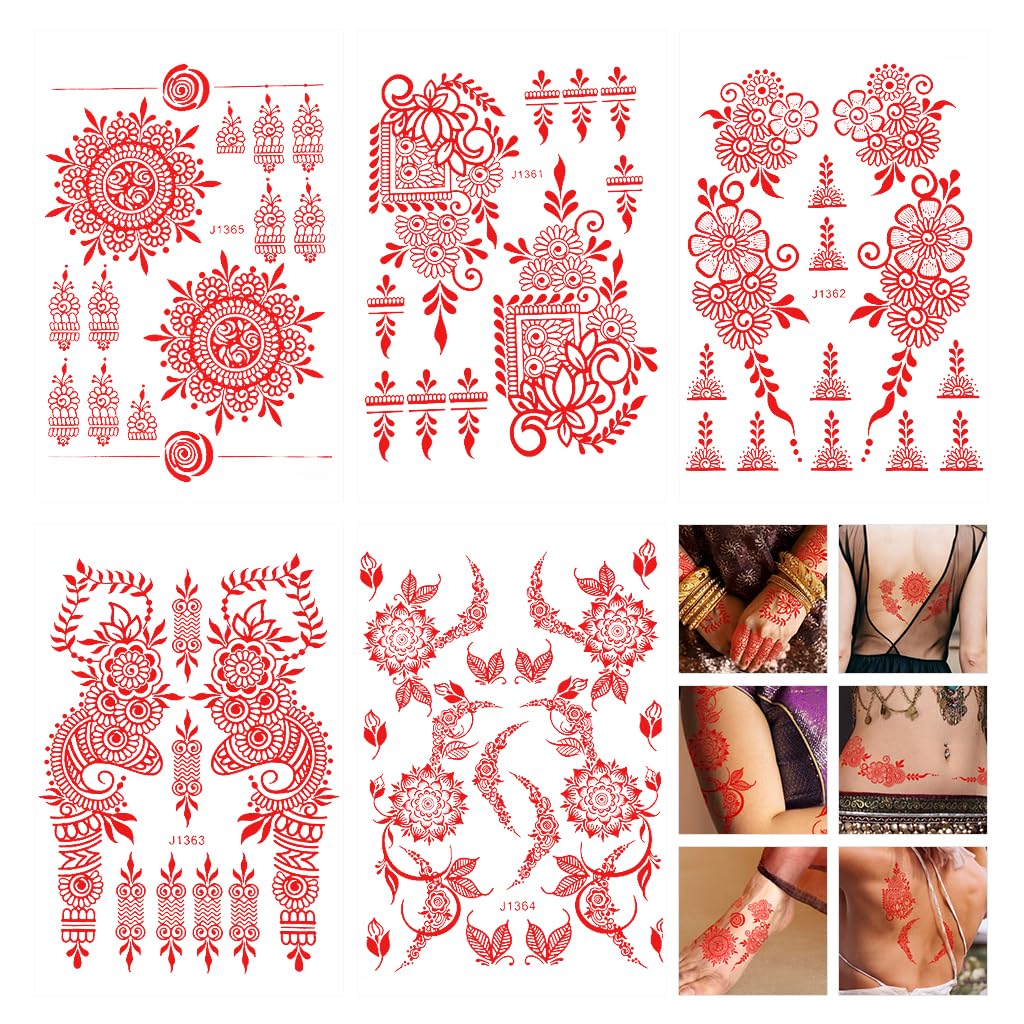 MAYCREATE 5 Sheet Henna Tattoo Stickers Assorted Traditional Henna Patterns Tattoo Stickers Waterproof Henna Tattoo Stickers for Arm, Hands, Feet Temporary Henna Tattoos Stickers