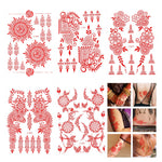 MAYCREATE Temporary Tattoo Stickers for Hands and Body with 5 Waterproof Red Mehndi Sheets | Safe Skin-Friendly Floral Designs