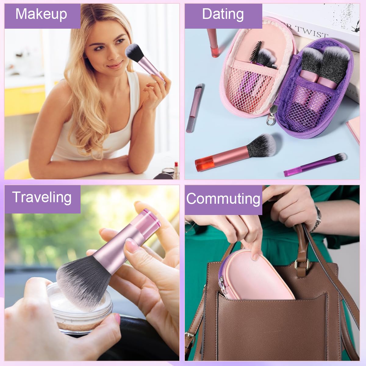 MAYCREATE Travel Makeup Brush Set 10pc with Short Handles and Synthetic Bristles | Zipper Pouch