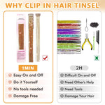 MAYCREATE Hair Tinsel Extensions for Parties and Festivals with Clip-On Design 6pcs 20inch Silver