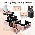 MAYCREATE Portable Makeup Organizer Suitcase Aluminum Alloy Travel Suitcase Multi Compartment Stackable Drawers Design Make-up Artist Train Case with Makeup Mirror & Makeup Brush Holder