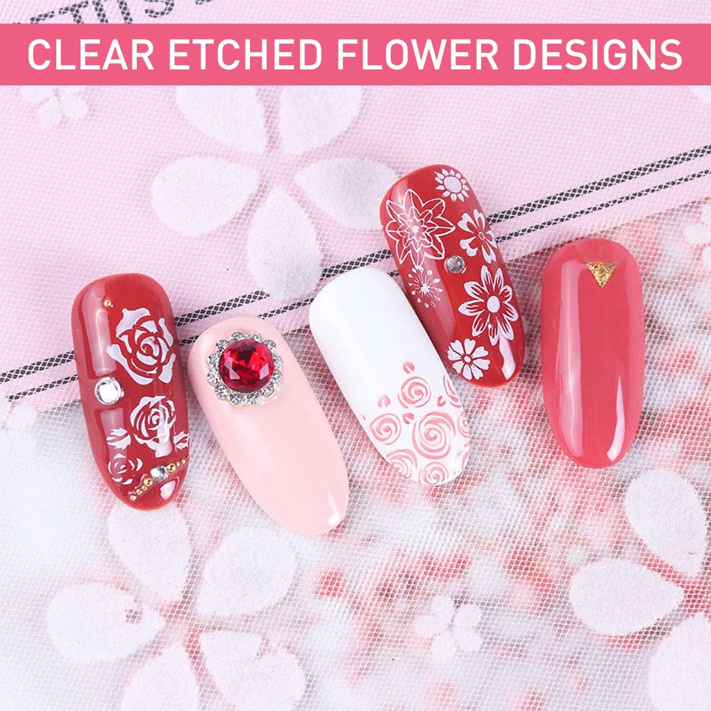 MAYCREATE Nail Art Stamping Plates for DIY Designs featuring 5 Etched Floral Patterns | Stainless Steel