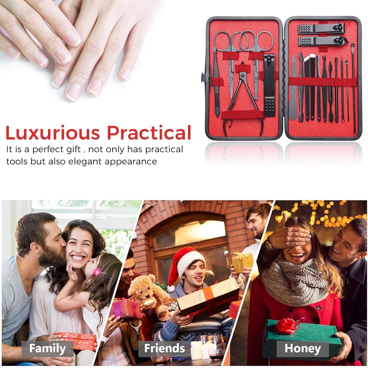 MAYCREATE Manicure Pedicure Kit for Women and Men with 18pcs Stainless Steel Tools | Portable Leather Case for Nail and Eyebrow Care