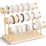 MAYCREATE® Metal Bracelet Display Rack with Wooden Base, Bracelet Holder Organizer for Watch Bangle, 3-Tier Showcase Rack Boutique Shop Bracelets Display Holder