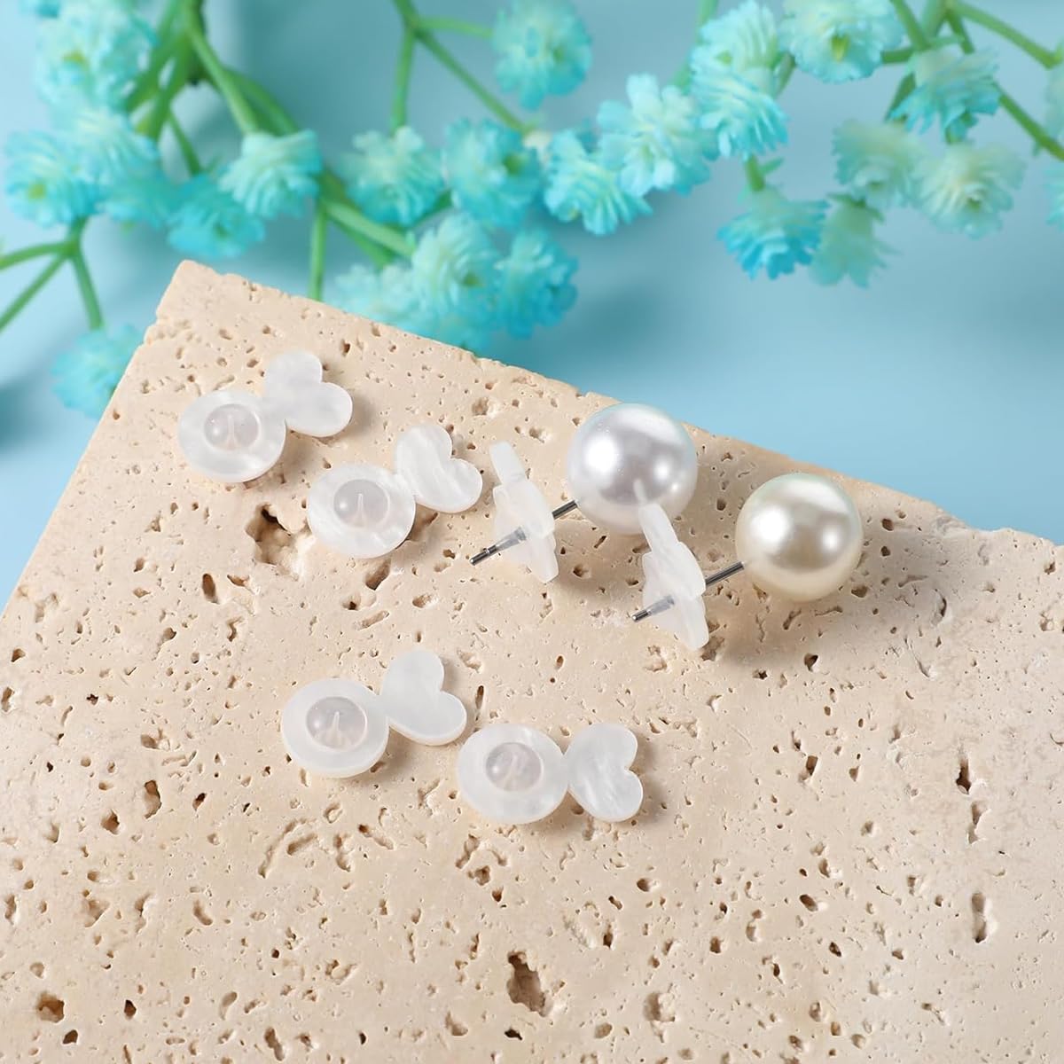 MAYCREATE Earring Backs for Droopy Ears 10Pcs featuring Heart Shaped Acrylic Charm | Rubber Grip for Women and Girls Earrings