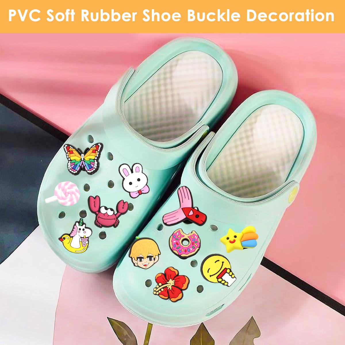 MAYCREATE Clog Shoe Charms for DIY Footwear Customization with 30 Assorted PVC Designs | Fun for All Ages