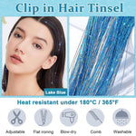 MAYCREATE 6pcs Hair Tinsel Hair Extensions for Women Girls Blue Glitter 20'' Clip-in Fairy Hair Tinsels Highlight Sparkling Tinsel Hair Clips for Party, Festival
