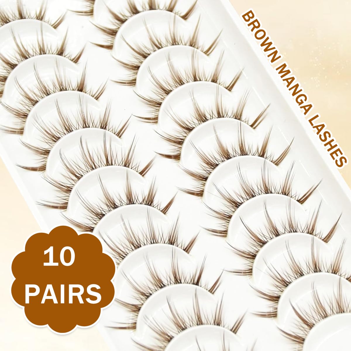 MAYCREATE® 10 Pairs Brown Lashes Natural Light Brown False Eyelashes Clear Band Faux 3D Mink False Eyelashes Natural Looking Fluffy Cat Eye Wispy Strip Lashes