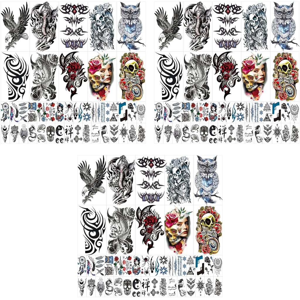 MAYCREATE Tattoo Stickers for Body Art with 42 Sheets 8.27×5.83 in Waterproof Designs | DIY Temporary Tattoos for Men and Women
