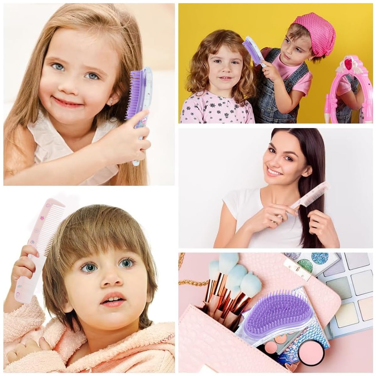 MAYCREATE Girls Hair Brush Set with 3 Pieces for Easy Detangling and Styling | Cute Unicorn Design