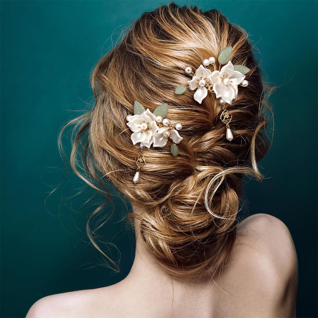 MAYCREATE Hair Accessories Set for Elegant Updos featuring 5 Camellia Pearl Pins | Alloy Design