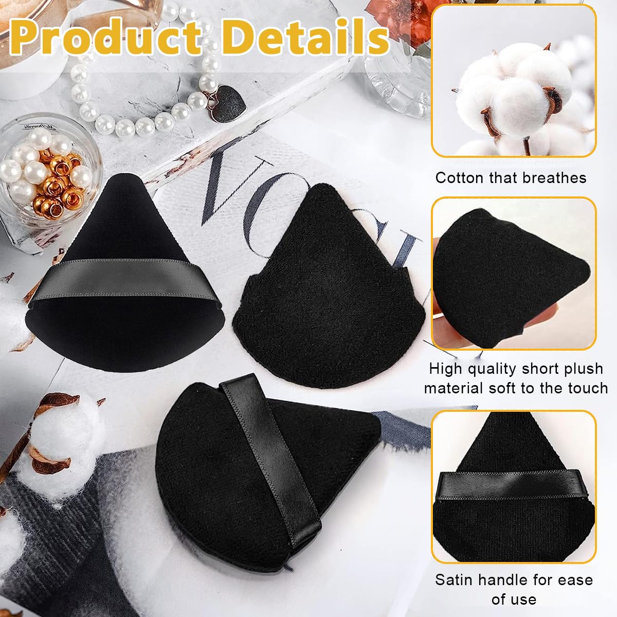 MAYCREATE Triangle Powder Puff for Face Makeup with Round and Pointed Edges 4pcs Black | Wet and Dry Use