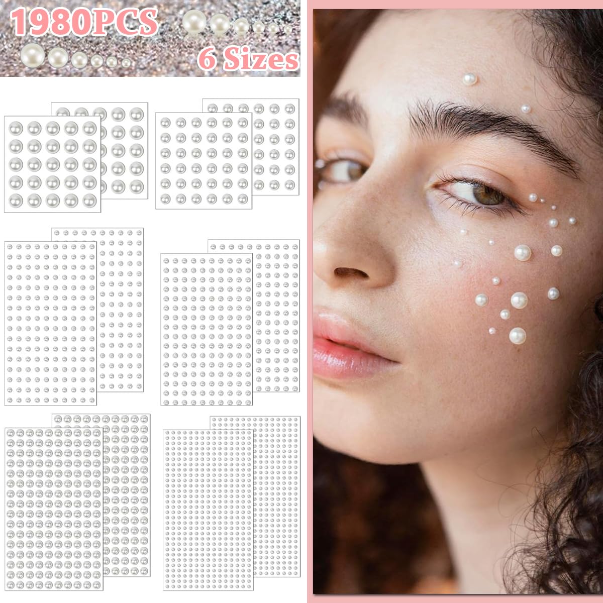 MAYCREATE Pearl Stickers for DIY Crafts and Makeup featuring 1980pcs Self-Adhesive White Faux Pearls