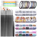 MAYCREATE Nail Art Stamping Kit 3D Nail Art Decorations Kit with Nail Art Brushes Dotting Tools Holographic Nail Art Stickers Nail Foil Tape Strips and Nails Art Rhinestones (39pcs)