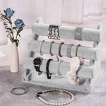 MAYCREATE Bracelet Holder Organizer 3 Tier Jewelry Display Stand with Velvet Grey Bars | 2PCS Desk Showcase for Watches and Bangles