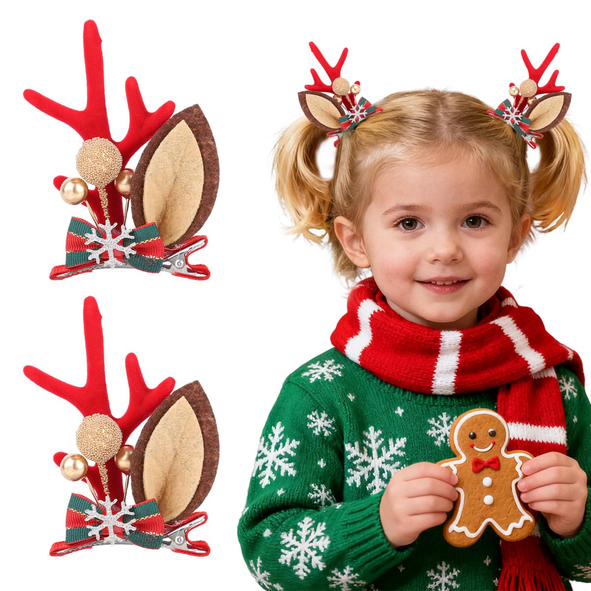 MAYCREATE Christmas Elk Antlers Hair Clips for Festive Hairstyles with Golden Berries | Holiday Accessory for Women and Girls