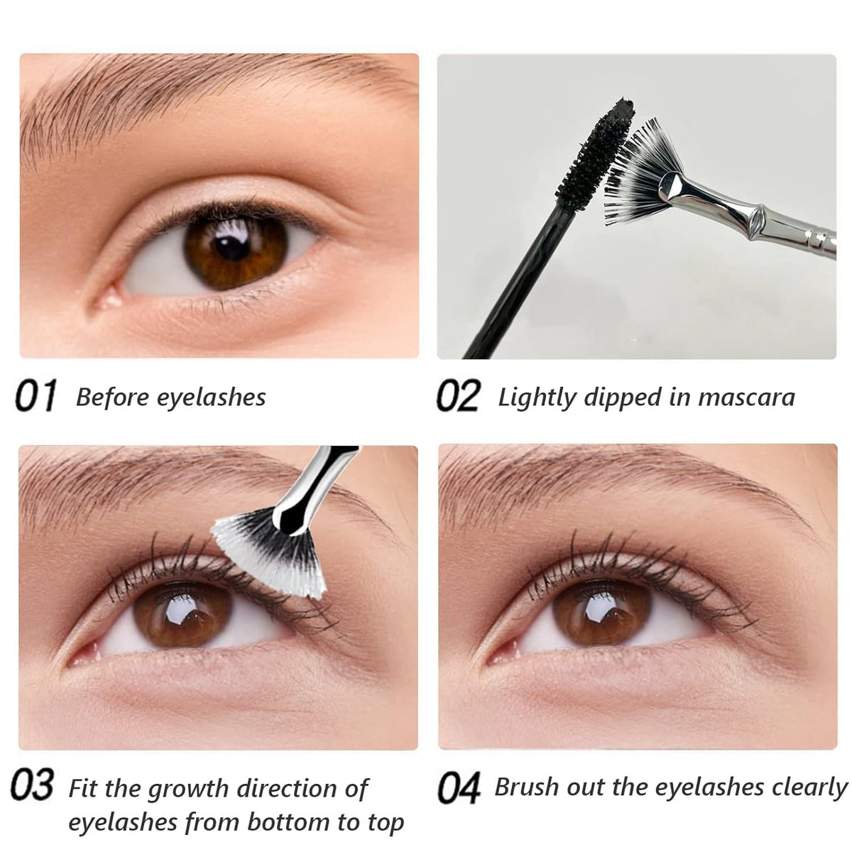 MAYCREATE Eyebrow Brush, Folding Angle Scalloped Lash Brush, Mascara Fan Brush for Upper Lower Eye Lash, Multifunctional Angled Fan Shaped Eyelash Brush Lash Wand Brush Makeup Tool