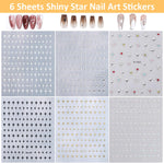 MAYCREATE 6 Sheets Star Nail Stickers Y2K Nail Art Decal Stickers, 3D Galaxy Stars Nail Art Design Decals Self-Adhesive Star Stickers DIY Nail Decals Nail Tips for Nail Extension Decoration