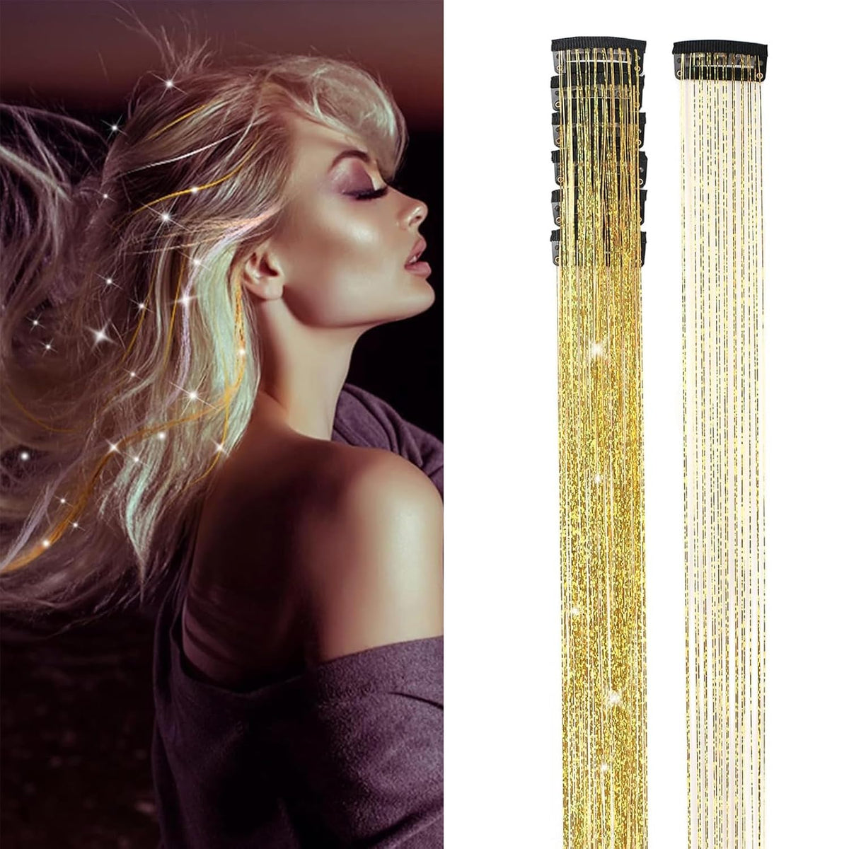 MAYCREATE® 6Pcs Clip in Hair Tinsel Kit, Heat Resistant Glitter Tinsel Hair Extension Clip