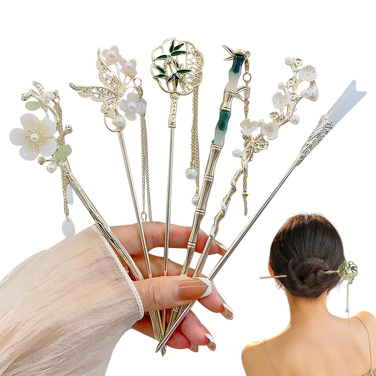 MAYCREATE® 6Pcs Hair Sticks Chinese Vintage Hair Pins Chopsticks Retro Headpieces National Style Metal Head Stick for Women Girls