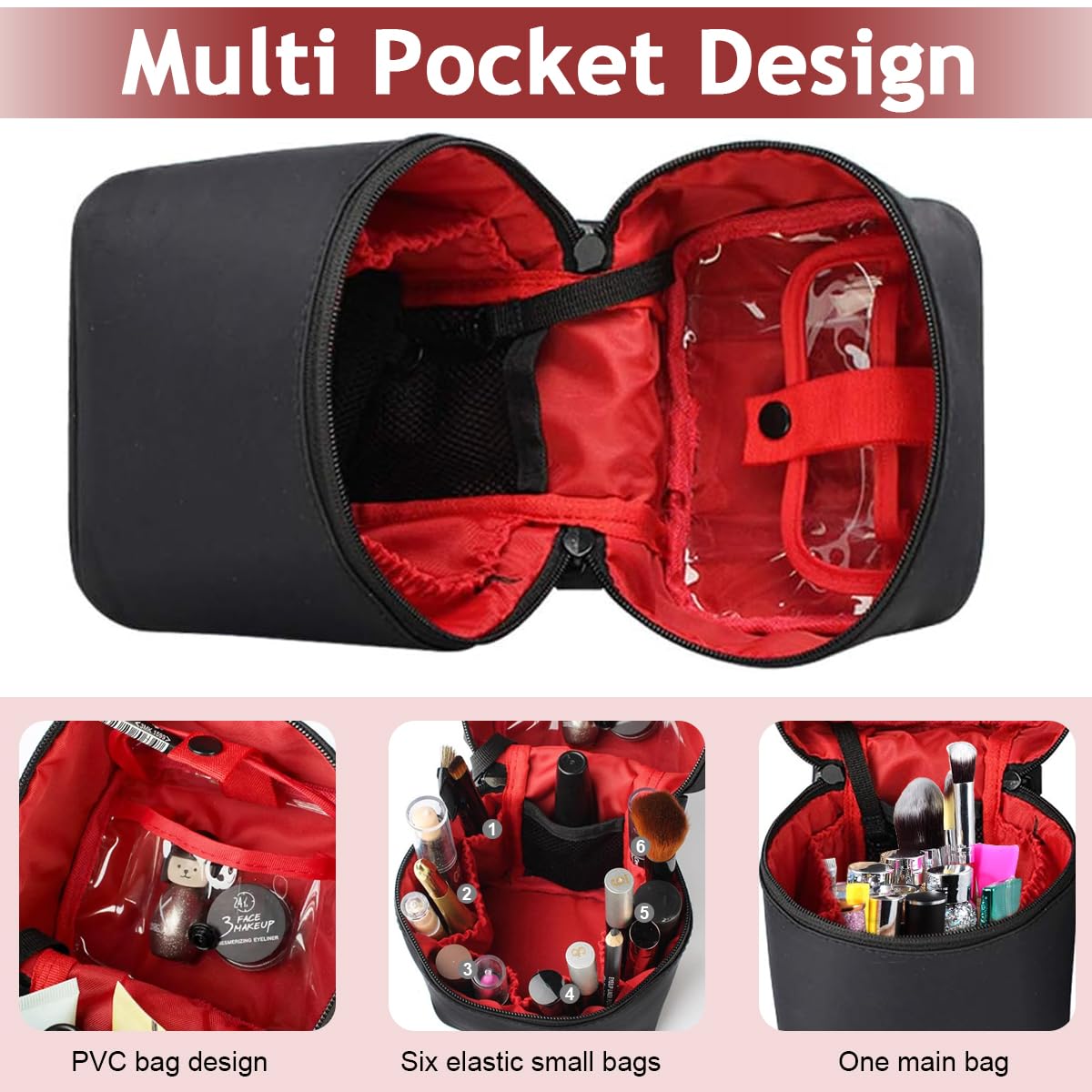 MAYCREATE Small Makeup Bag for Travel featuring Standup Dual Zipper Design and Waterproof Nylon | Black Portable Vanity Pouch for Women