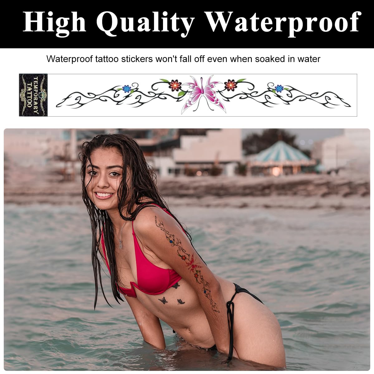 MAYCREATE Body Butterfly Tattoo Stickers for Women with 10pcs Waterproof 42cm Design | Ideal for Waist Back Arm and Thigh