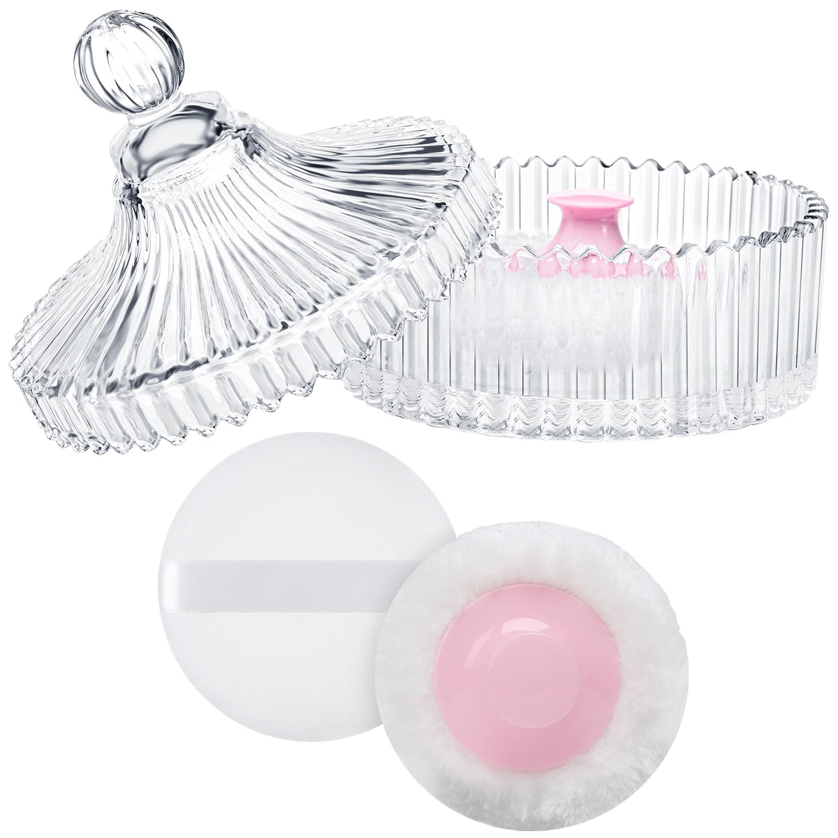 MAYCREATE® Extra Large Body Powder Puff and Container, 5.35" Body Container with 3.93" Powder Puff, for Baby Women's Loose Dusting Powder