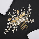 MAYCREATE Bridal Hair Comb for Wedding Hairstyles with 5.5 in Design featuring Crystal Pearl Gold Leaf | Elegant Accessory for Women and Girls