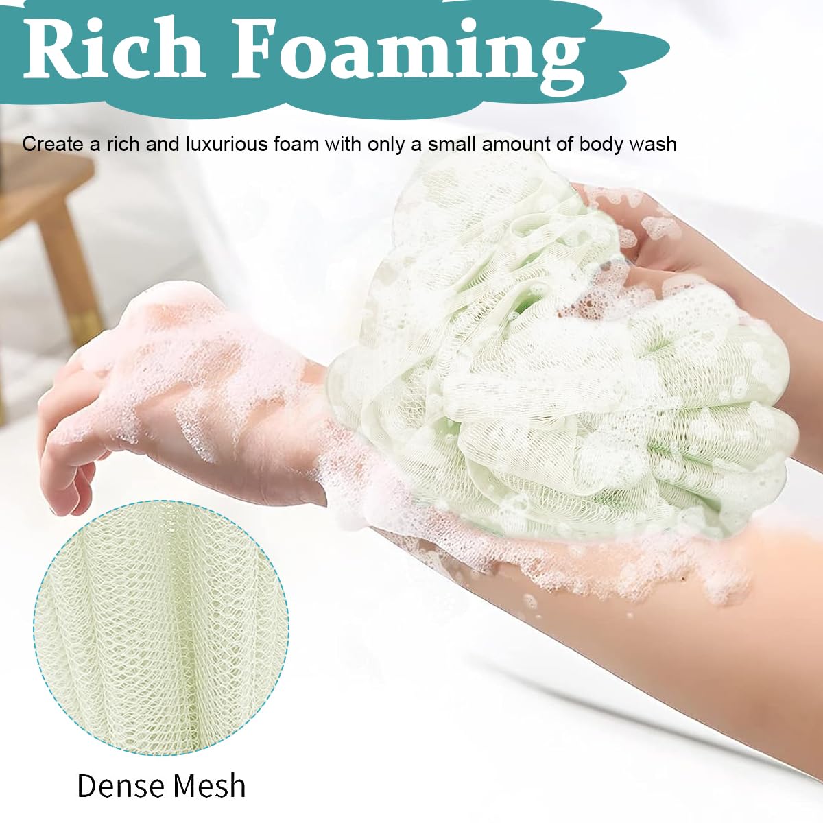 MAYCREATE Bath Shower Loofah Sponge, 2 Pack Long Stretch Back Sponge Exfoliating with Rope Handles, Back Scrubber for Shower Body Scrub Stretch Loofah for Women and Men (Navy+Green)