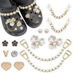 MAYCREATE 14pcs Bling Shoe Charms, Flower Pearl Clog Shoes Accessories, Fashion Crystal Rhinestone Shoes Charms Pearl Chain DIY Sandals Decoration for Women, Party Favors Birthday Gifts