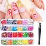 MAYCREATE 2 Boxes 3D Nail Art Kit Fruit Polymer Slices DIY Nail Art Slices Colorful Crystal Flower Fruit Clay Nail Slice Nails Sequins DIY Nail Art Marking Tools