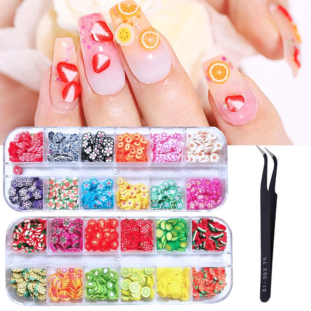 MAYCREATE 3D Nail Art Kit for DIY Crafts with 2 Boxes of 3–5mm Resin Fruit Slices | Easy Storage