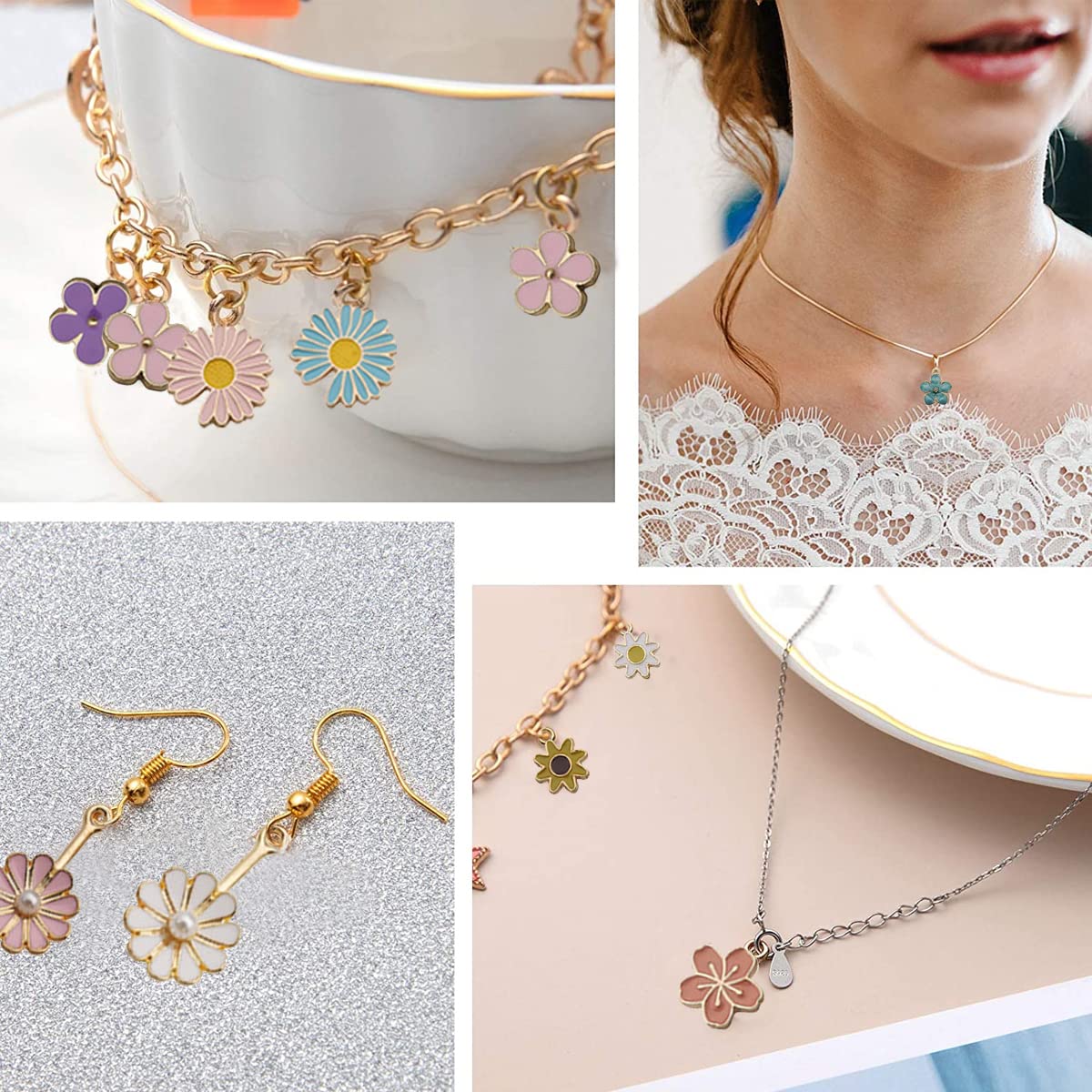 MAYCREATE Assorted Enamel Pendants for Jewelry Making featuring 120 pcs 15–20 mm Gold Charm Set