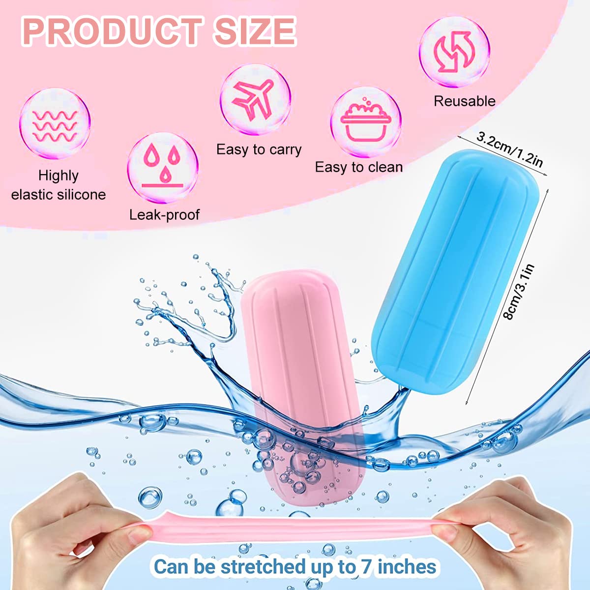 MAYCREATE Leak Proof Sleeves for Travel Bottles with Elastic Silicone Cover Set of 16 | Reusable 22 cm Caps