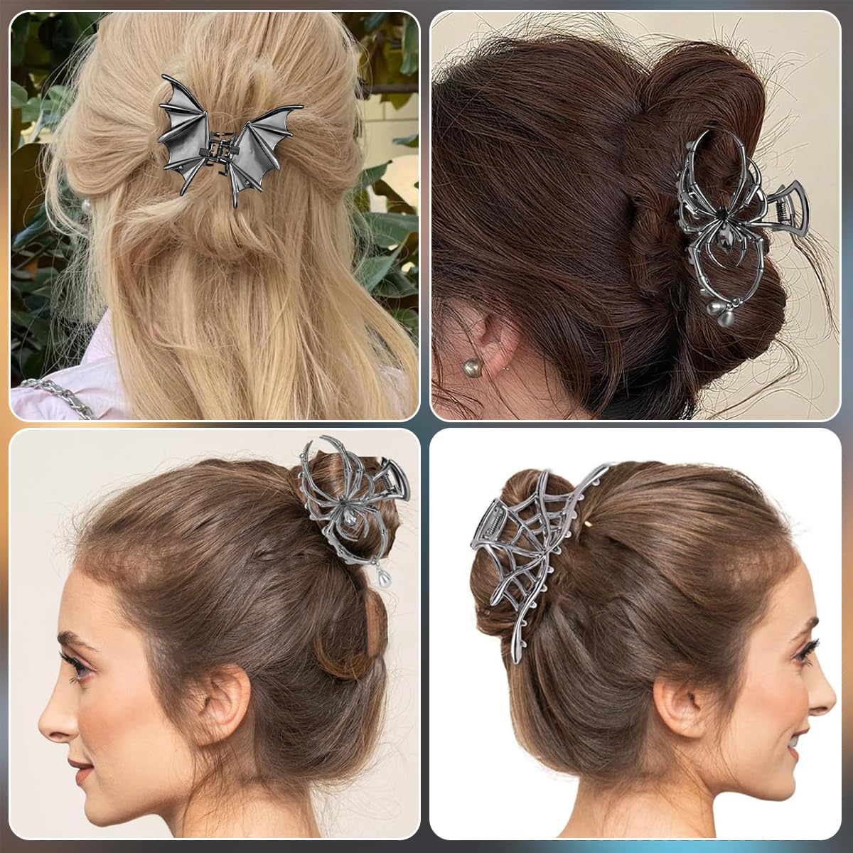 MAYCREATE Gothic Hair Claw Clips for Halloween with Cobweb Bat and Spider Design | 3Pcs Metal Set