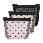 MAYCREATE Small Pouches for Women with Zipper and See Through Mesh 3Pcs 12x9cm | Heart Print Makeup Organizer