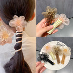 MAYCREATE Telephone Wire Hair Band Set for Girls with 7cm Spiral Design | 4pcs Flower Hair Ties