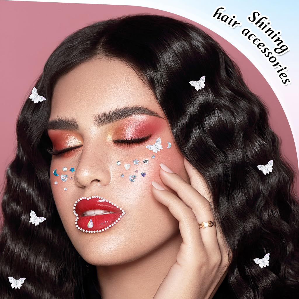 MAYCREATE Face Gems Stickers for Festivals with Self Adhesive Design | 5 Sheets for Kids and Women