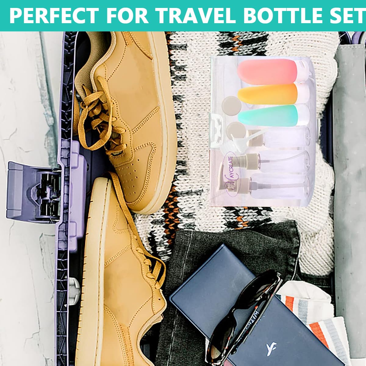 MAYCREATE 11pcs Travel Bottles for Toiletries Kit, Empty Leakproof Travel Containers Squeeze Bottle for Travelling, Toiletry Bottle Spray Bottles Cream Jars Dispenser Set for Shampoo, Lotion, etc