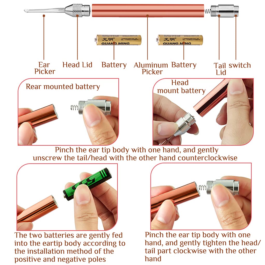 MAYCREATE 7pcs LED Ear Wax Pickers Stainless Steel Earpick Wax Remover Curette Ear Pick Cleaner Ear Cleaner Spoon Care Ear Clean Tool