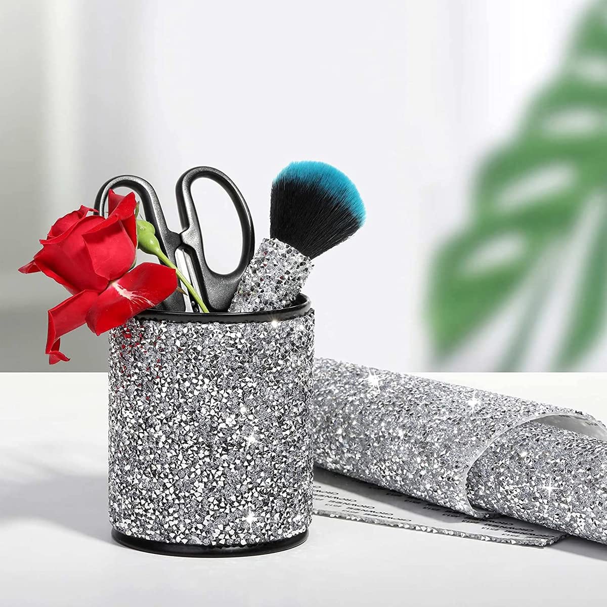 MAYCREATE 1 Roll Self Adhesive Bling Rhinestone Strips Diamond Ribbon, Rhinestones Diamonds Ribbon Bling Wrap For Diy Crafts, Makeup Table, Phone, Party Decor, 9.4" X 15.8", White