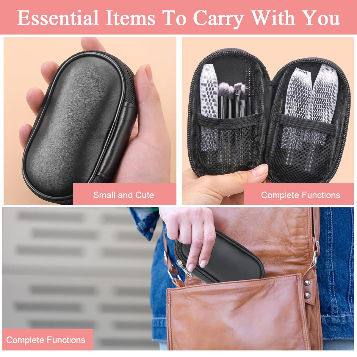 MAYCREATE Makeup Brush Set for Travel with 10Pcs Short-Handle Brushes & Zipper Pouch