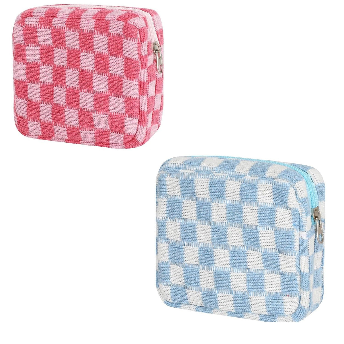 MAYCREATE Small Makeup Pouch for Sanitary Pads with Zipper Closure 5.5in Checked Fabric | Travel Storage for Women