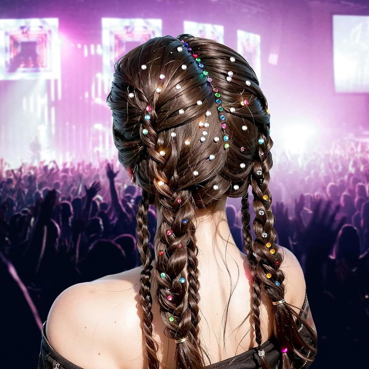 MAYCREATE 6 Sheets Face Gems Rhinestones Pearl Stickers with Tweezer, Self Adhesive Face Jewels Sticker, Glitter Color Festival Hair Gems for Makeup, DIY Crafts, Nail Art, Scrapbooking