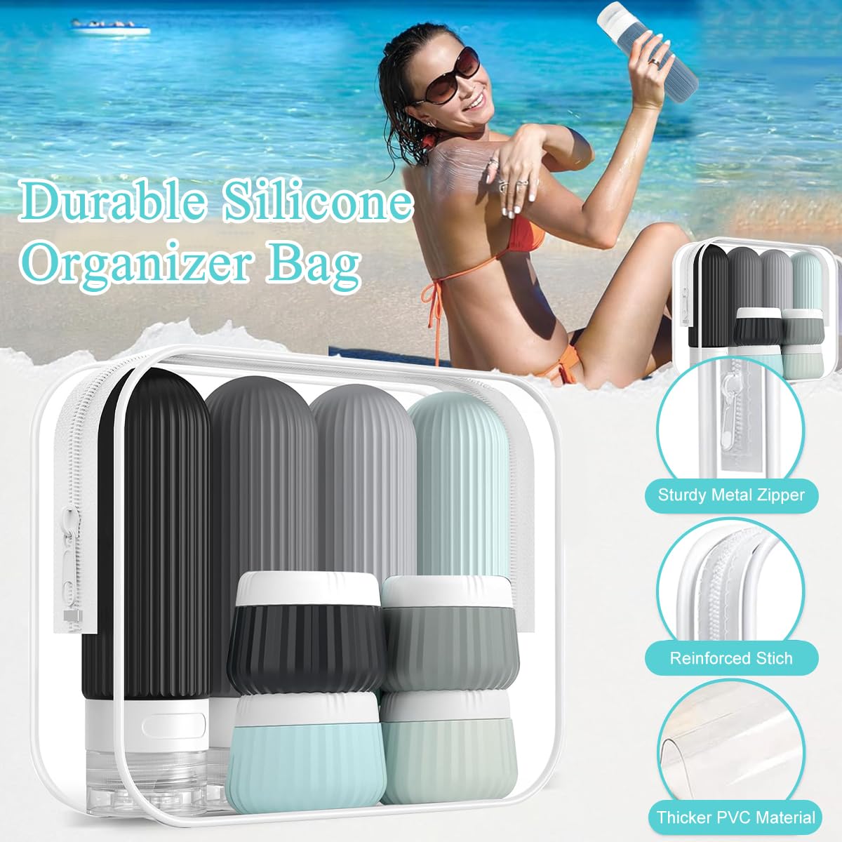 MAYCREATE Travel Bottles for Toiletries with Leakproof Flip Lid & 8pcs 90ml and 40ml Set | TSA Approved Silicone Containers