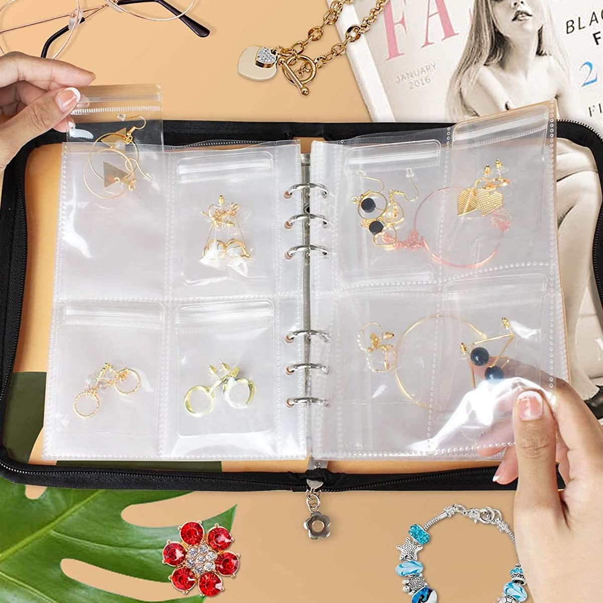 MAYCREATE Jewelry Storage Book with 60 Pockets for Bracelets Necklaces and Rings | Black 2PCS